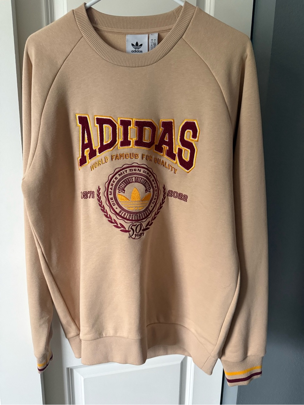 adidas Crewneck Sweatshirt in Sage with Maroon & Yellow Logos